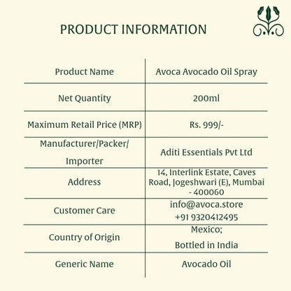 AVOCA Cold Pressed Avocado Oil Cooking Spray — 200ml | Air Fryer, Salads & Grilling